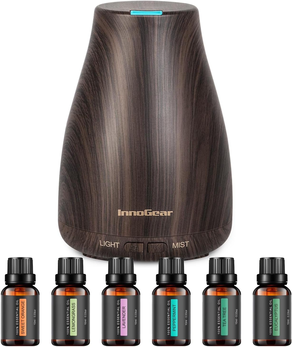 100ml Essential Oil Diffuser for Home with 6 Oils Gift Set, Brown | Gift Set, Essential Oils, Aromatherapy, Automatic Shut-Off, Portable, Quiet, Run up to 8hrs, Cool Mist Humidifier, Large Room