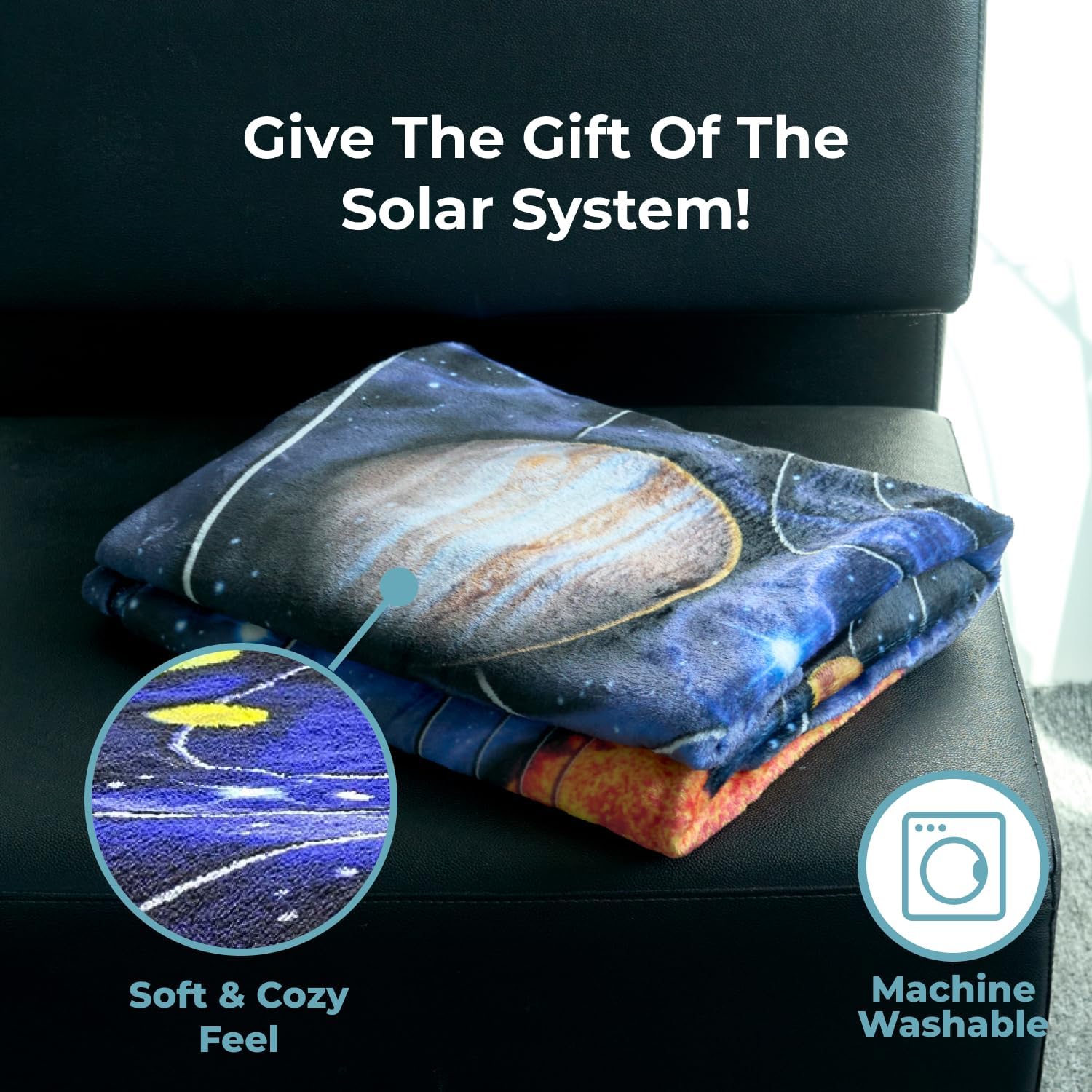 Fleece throw blanket - 50x60-inch plush space blanket with solar system design for kids and adults - soft and cozy for bed, couch, or travel - view 6