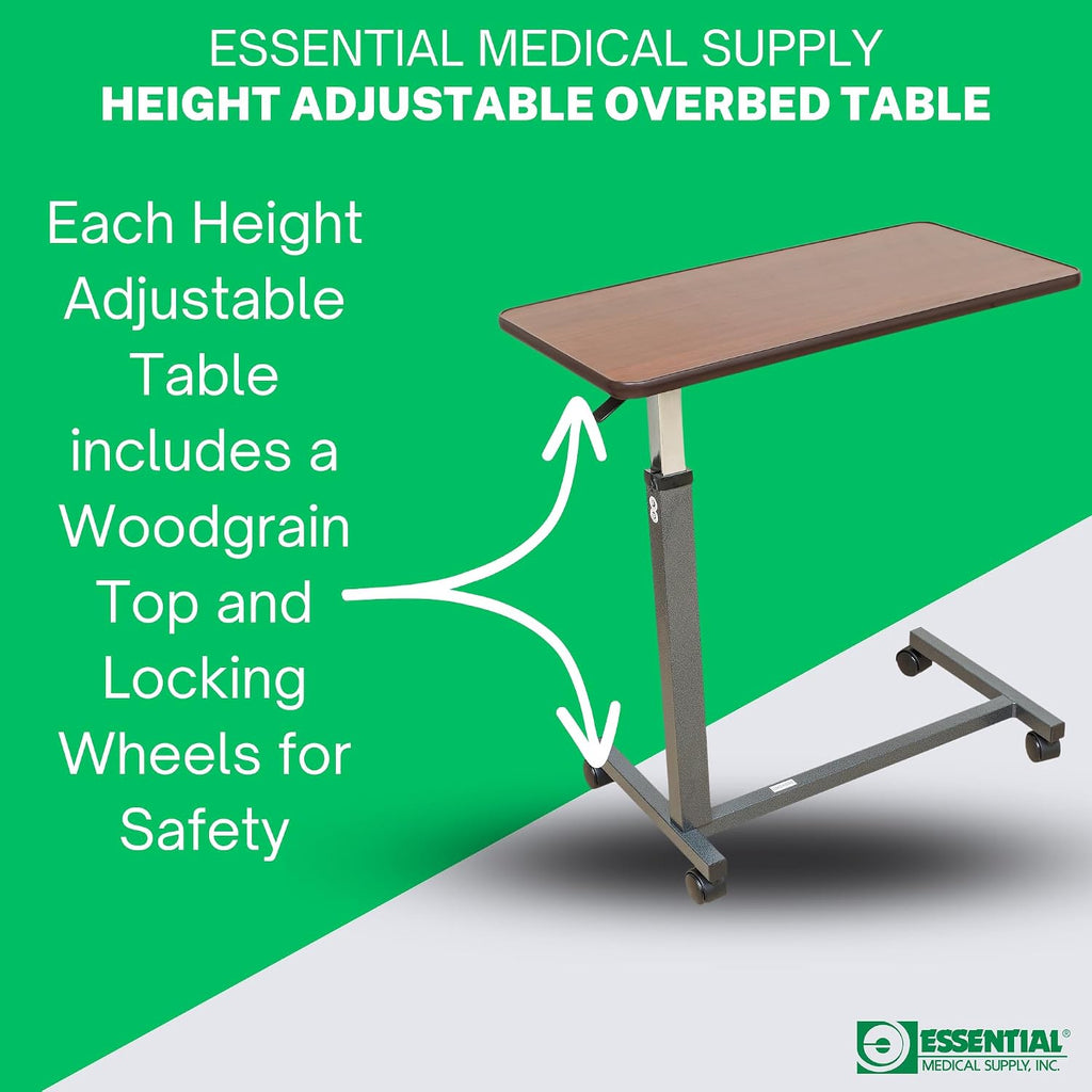 Height Adjustable Automatic Overbed Table - Woodgrain Top with Locking Wheels, Perfect for Hospital and Home Use - Table for Easy Access and Convenience for Adults and Seniors - view 8