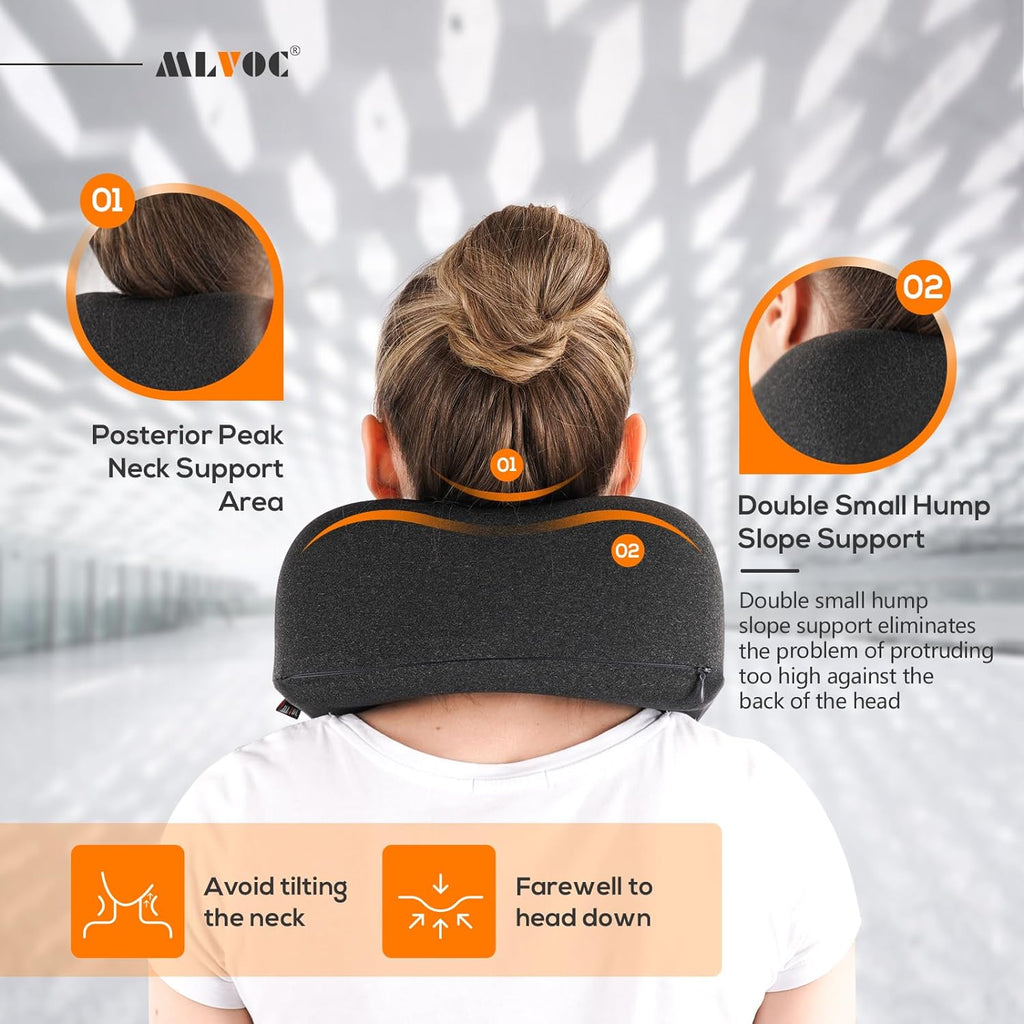 Airplane travel neck pillow for sleeping, 3D-eye mask & earplugs kit | 3-in-1 travel kit, eye mask + earplugs, curved neck & chin support, rope lock fit, memory foam keeps it's shape - view 5