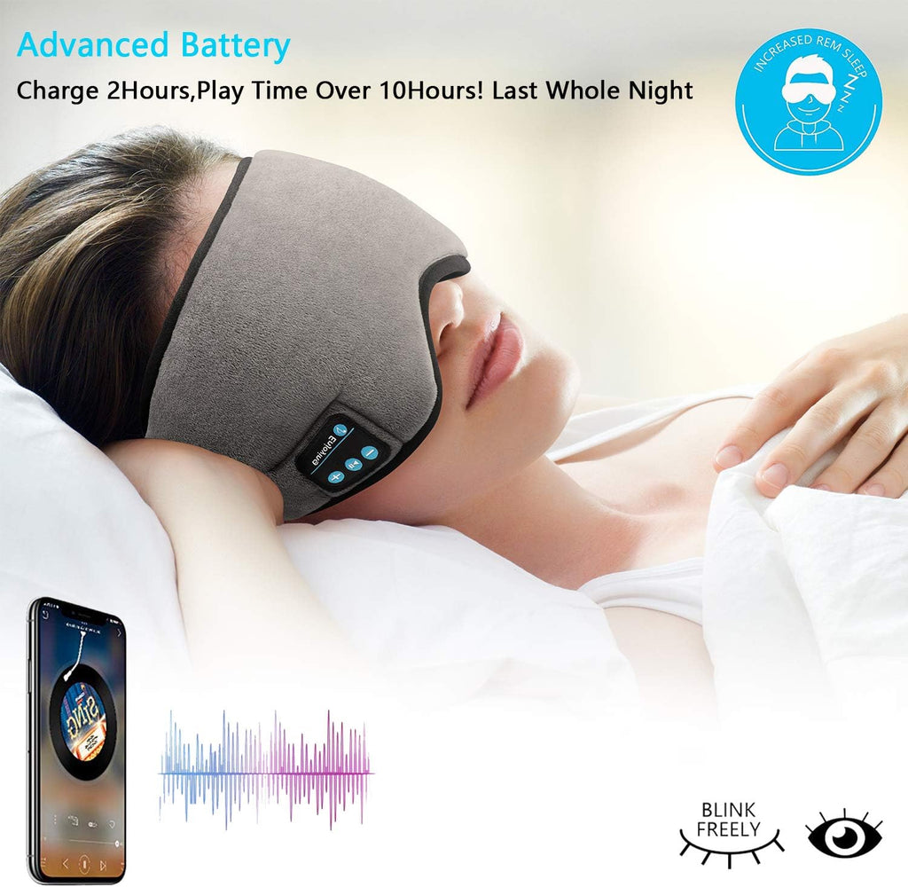 Wireless Sleep Mask,SKEYEOL Sleep Headphones,Adjustable&Washable Music Travel Sleeping Headset with Built-in Speakers Microphone Hands-Free for Air Travel,Siesta and Sleeping Grey - view 2