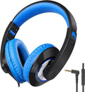 Comfort+ Kids Headphones with Microphone, Boys Girls Student Over-Ear Headphones Wired Foldable for School Classroom Laptop PC Computer Tablet Black Blue
