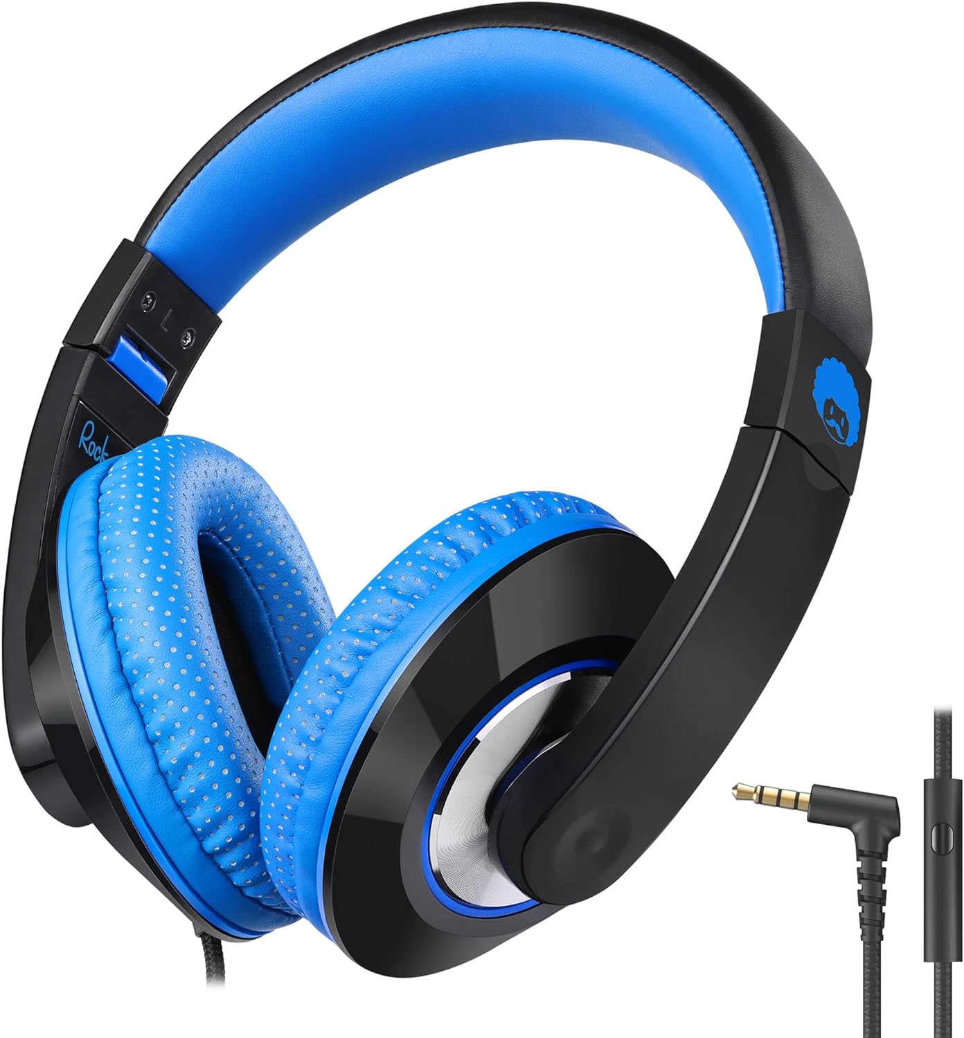 Comfort+ Kids Headphones with Microphone, Boys Girls Student Over-Ear Headphones Wired Foldable for School Classroom Laptop PC Computer Tablet Black Blue