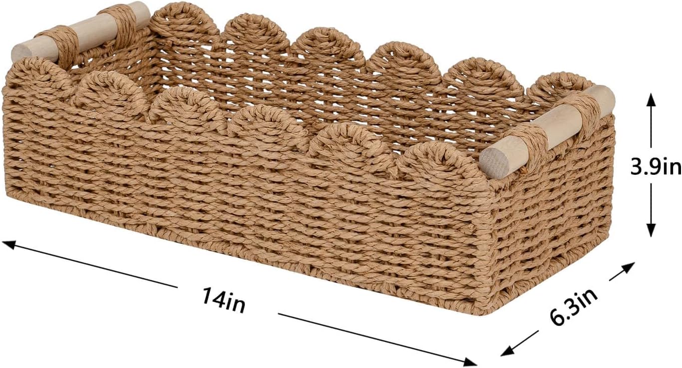 Scalloped Toilet Paper Storage Basket W/Handle for Home Decor | Paper Rope Toilet Organizer Basket for Countertop, Over Toilet Shelf, End Table, Living Room, Bedroom Decor & More, Neutral - view 4