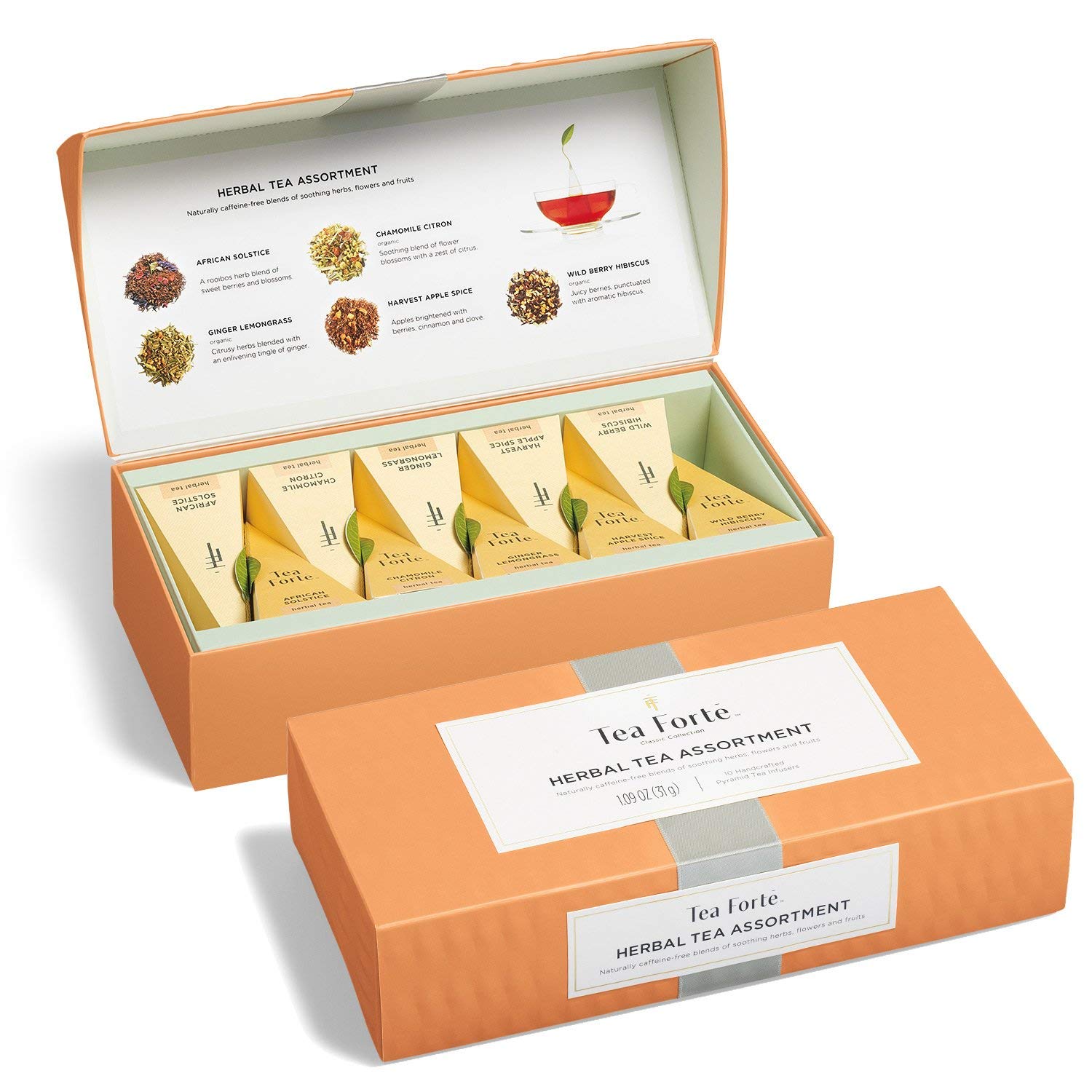 Tea Sampler, 10 Pyramid Infuser Bags, Premium Tea Gift Set | Herbal Tea Petite Presentation Box, 2 of Each Blend, Individually Wrapped, Giftable Presentation Box for Tea Lovers