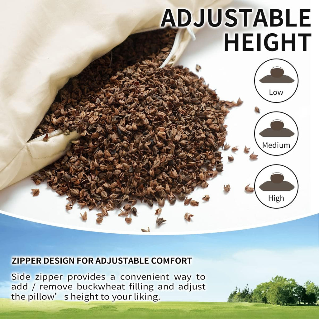 Organic Buckwheat Pillow for Sleeping with Organic Cotton Pillowcase | Kids/Travel Size 11''x16'' Adjustable Firmness & Height for Neck Pain Relief, Buckwheat Travel Pillow For Side/Back Sleepers - view 4