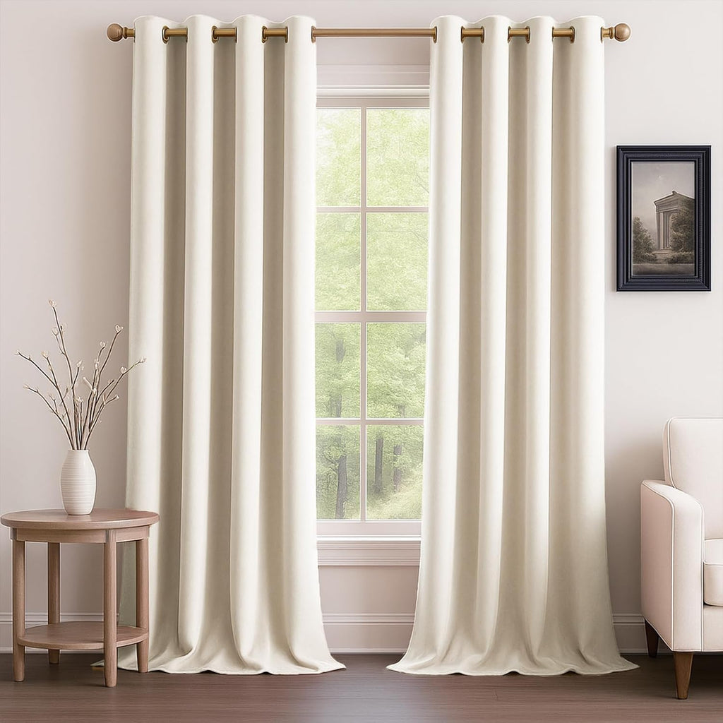 102 Inches Long Custom Blackout Velvet Curtains, Beige Cream Soundproofing Pleated Noise Cancelling Grommet Curtains,Viral Drapes 2 Panels for Living Room Bedroom - view 8