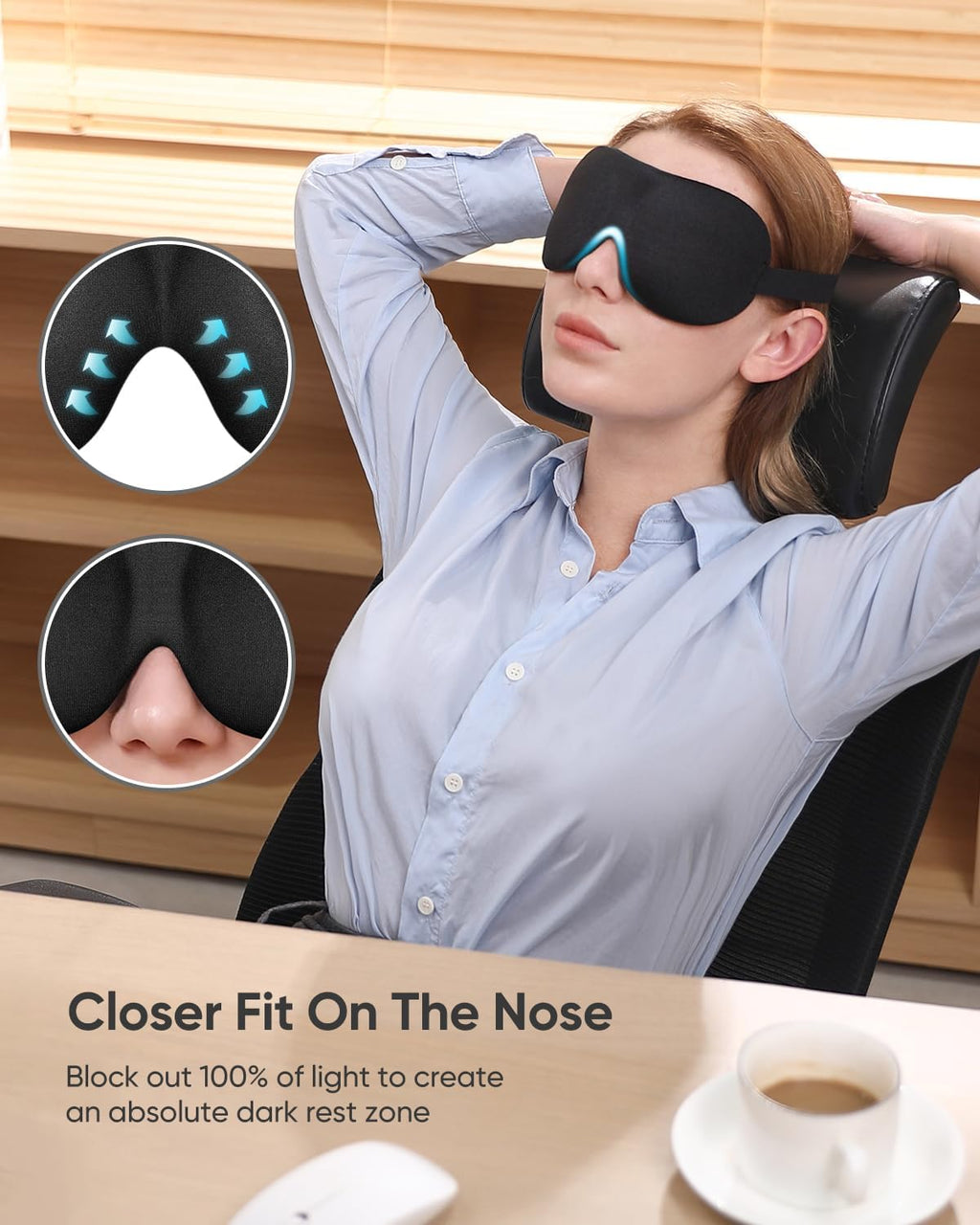 Sleep mask for side sleeper 3 pack, blackout 3D eye mask | zero eye pressure, super lightweight, adjustable, breathable, for men women side/back/stomach sleeping, travel & meditation - view 4
