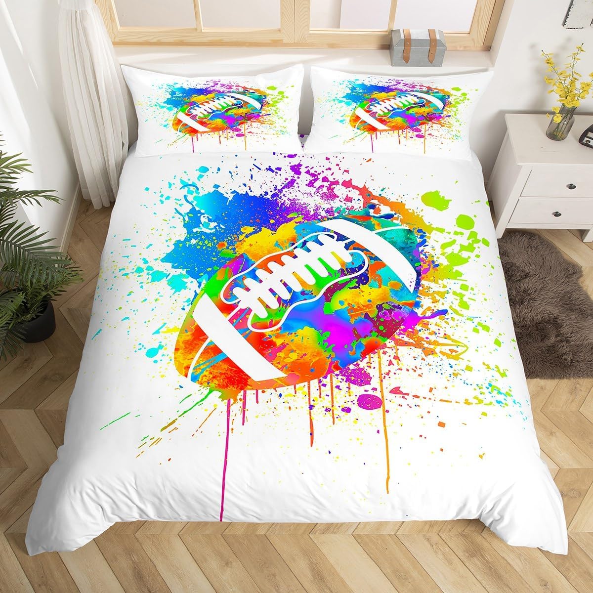 Bamboo Leaves Bedding Set,Ink Art Duvet Cover for Kids Teens Boys Girls,Black White Watercolor Comforter Cover Decorative Room,Bamboo Quilt Cover with 2 Pillowcases,King Size(No Comforter)