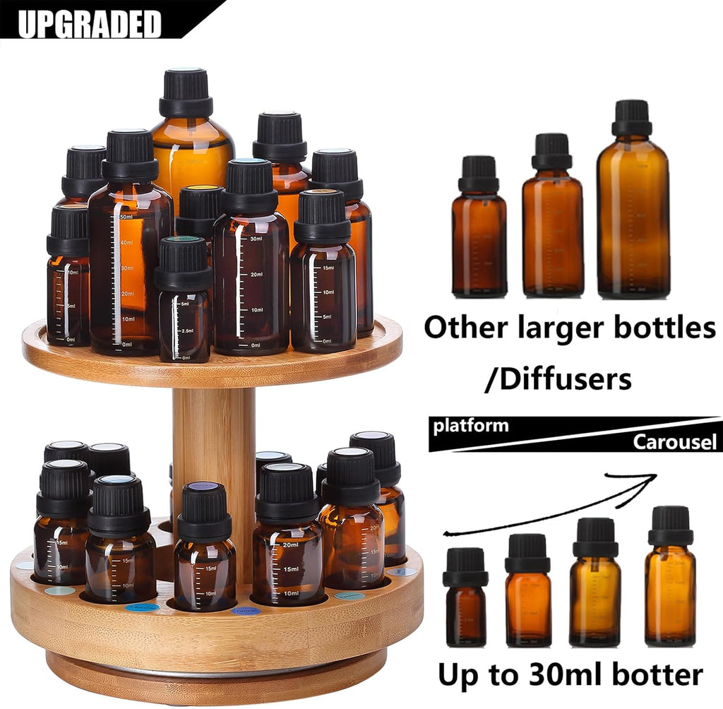 Bamboo Essential Oil Organizer 2-Tier Carousel Holder | Bamboo Material, Fits 5 ml to 30 ml Essential Oil Bottles, Suitable for Home and Office Spaces - view 7