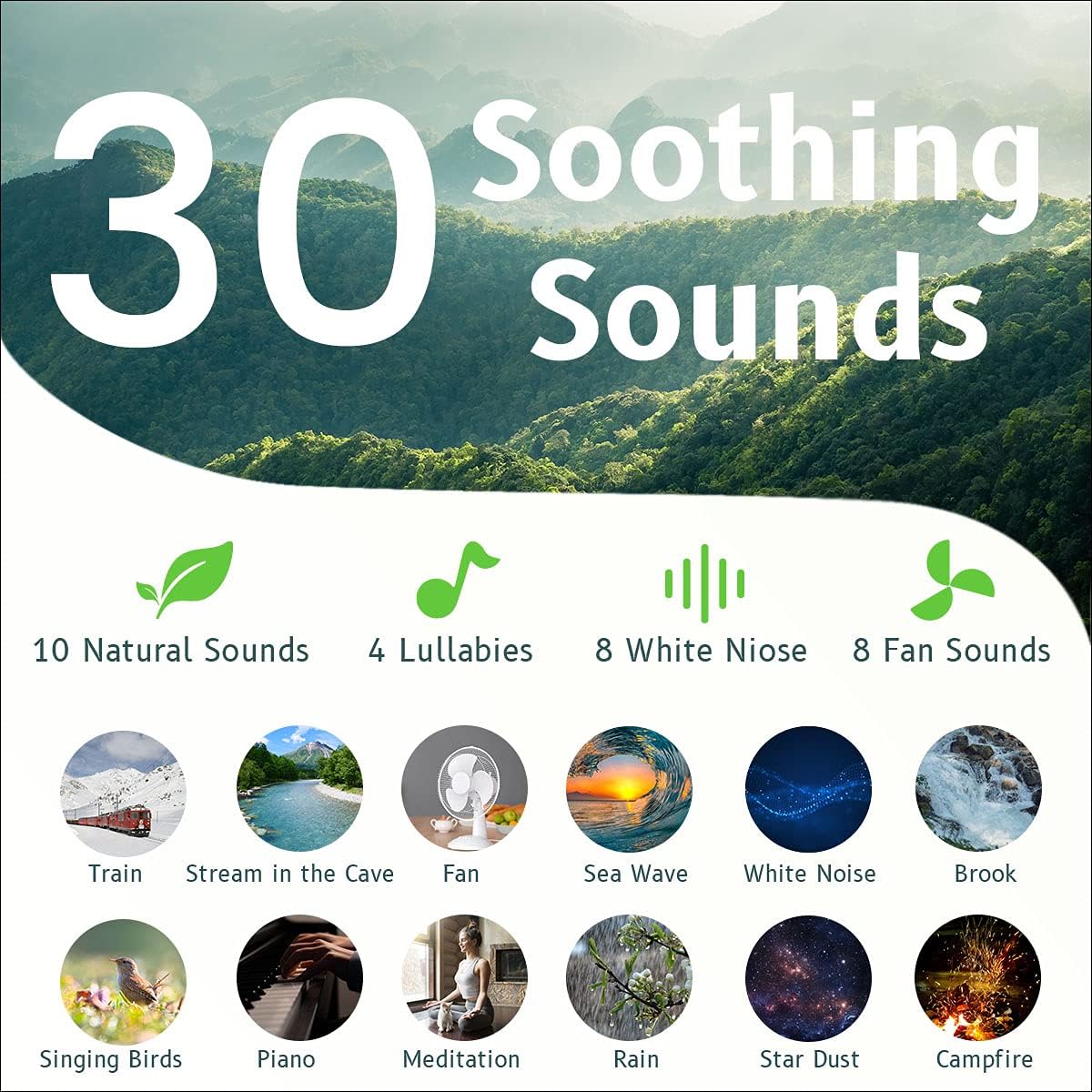 Sound White Noise Machine with 25 Soothing Sounds and Night Lights with Memory Function 32 Levels of Volume and 5 Sleep Timer Powered by AC or USB for Sleeping Relaxation (Wood) - view 2