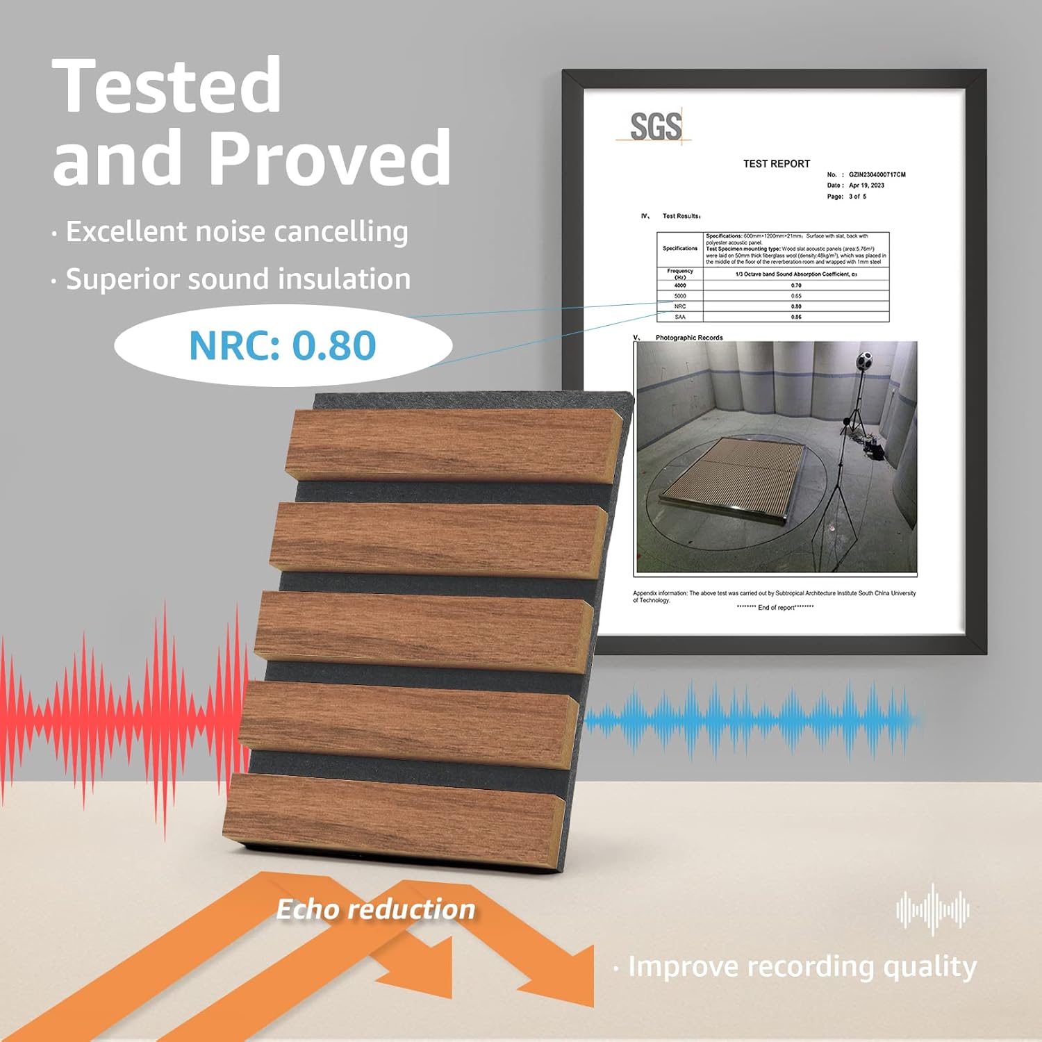 2 Wood Slat Acoustic Panels for Wall and Ceiling - 3D Fluted Sound Absorbing Panel with Wood Finish - Walnut | Noise Control, Easy to DIY, Natural Texture, Sustainable Material, Ideal for Homeowners, Designers, for Living Room, Office - view 3
