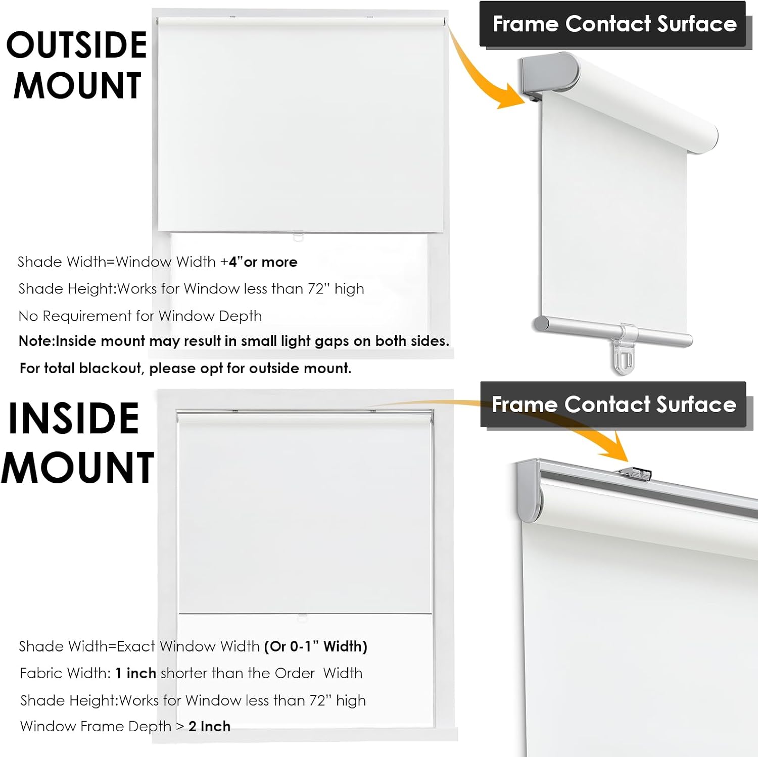 Cordless 100% blackout roller shades for windows, UV protection pull down shades, room darkening door blinds thermal insulated fabric for home office and bedroom (14" W x 72" H, White) - view 5