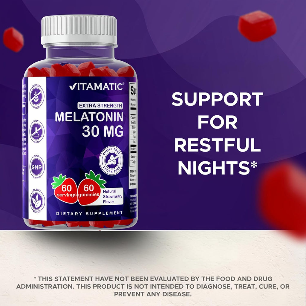Sugar Free Melatonin 30mg per Gummy - 60 Servings - 60 Vegetarian Gummies - Non-Habit Forming Supplement (60 Count (Pack of 2)) - view 5