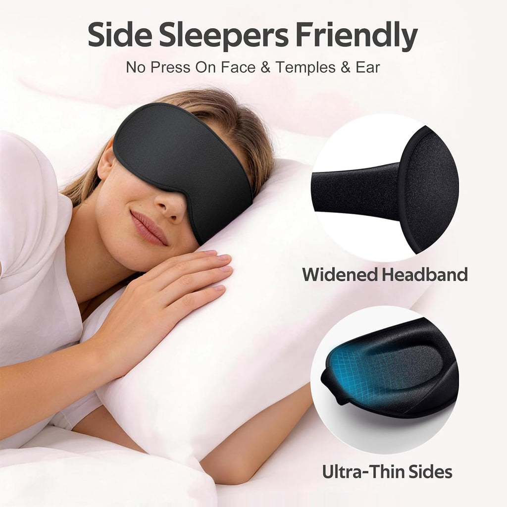 Sleep Mask for Men Women - 100% Blackout Eye Masks for Sleep - 3D Soft Sleeping Mask for Side Sleepers - Zero Pressure Lash Extensions Eye Cover Shade for Airplane Travel Essentials, Black - view 4