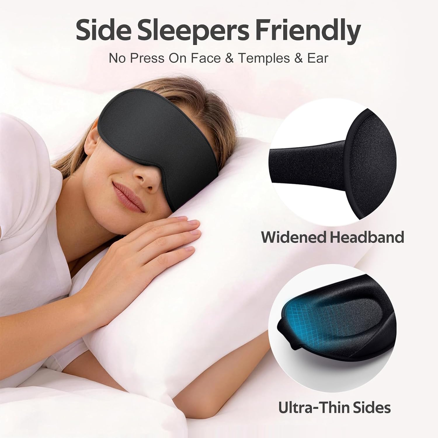 Sleep Mask for Men Women - 100% Blackout Eye Masks for Sleep - 3D Soft Sleeping Mask for Side Sleepers - Zero Pressure Lash Extensions Eye Cover Shade for Airplane Travel Essentials, Black - view 4