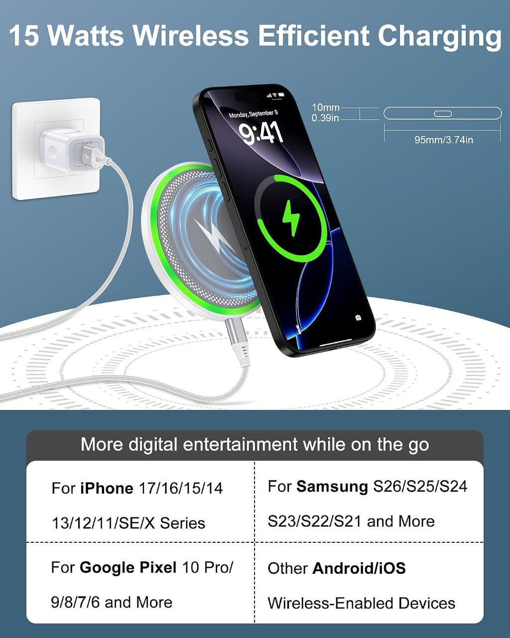 Pixel 10a 10 pro XL wireless charger Android fast charging for Google Pixel | 15w wireless charging pad with block cargador for Pixel 10 9 Pro Xl 8 8a, inalámbrico para Samsung for Galaxy S26 iPhone 17 - view 5
