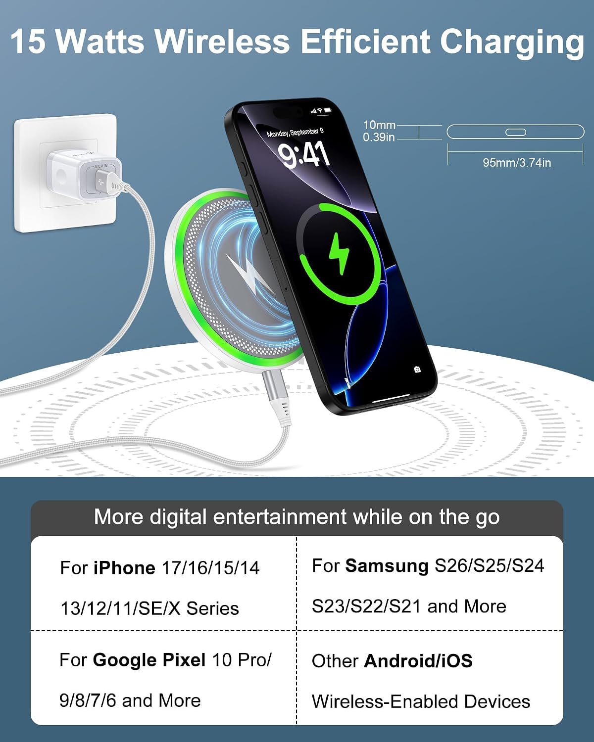 Pixel 10a 10 pro XL wireless charger Android fast charging for Google Pixel | 15w wireless charging pad with block cargador for Pixel 10 9 Pro Xl 8 8a, inalámbrico para Samsung for Galaxy S26 iPhone 17 - view 5