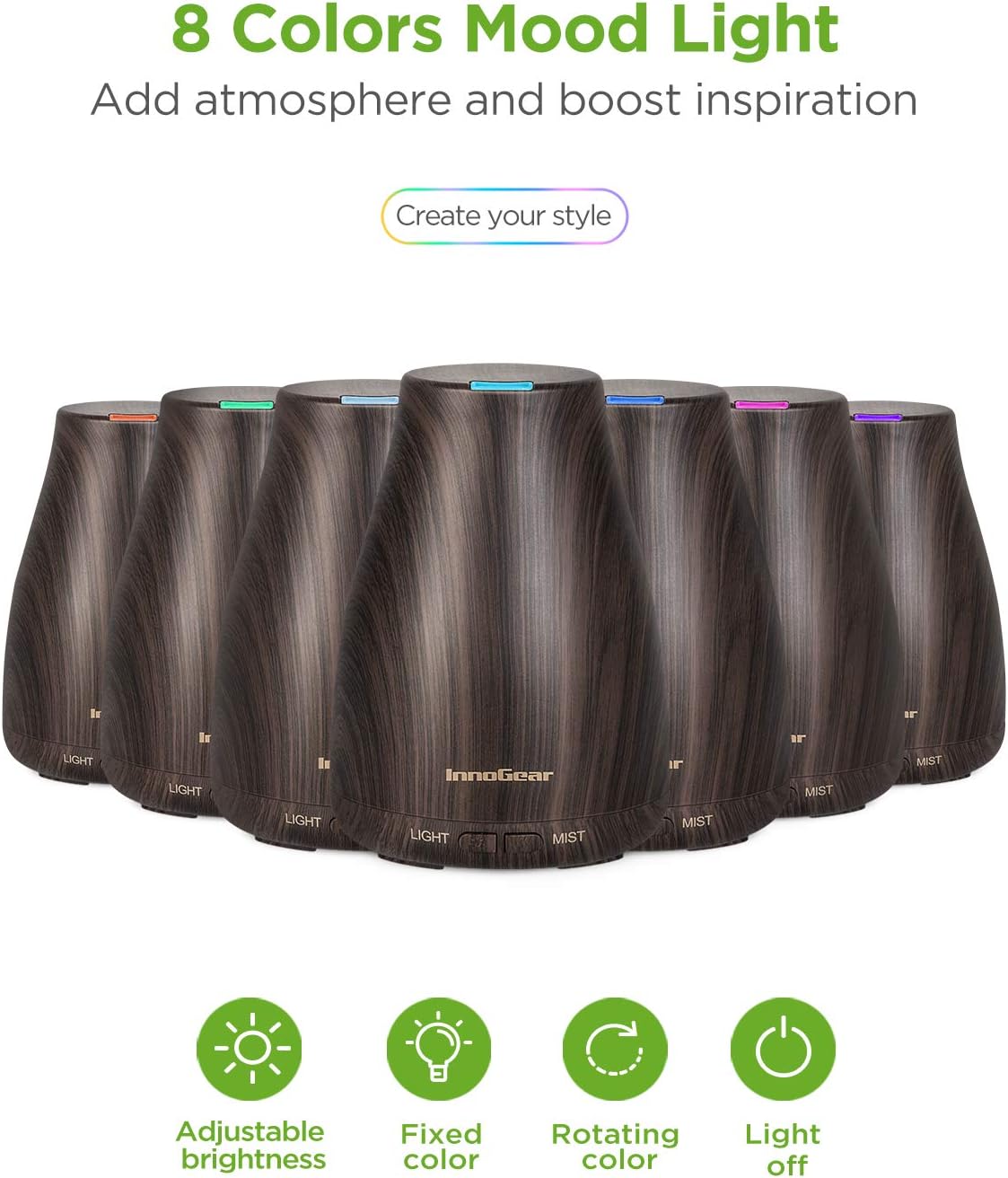 100ml Essential Oil Diffuser for Home with 6 Oils Gift Set, Brown | Gift Set, Essential Oils, Aromatherapy, Automatic Shut-Off, Portable, Quiet, Run up to 8hrs, Cool Mist Humidifier, Large Room - view 2