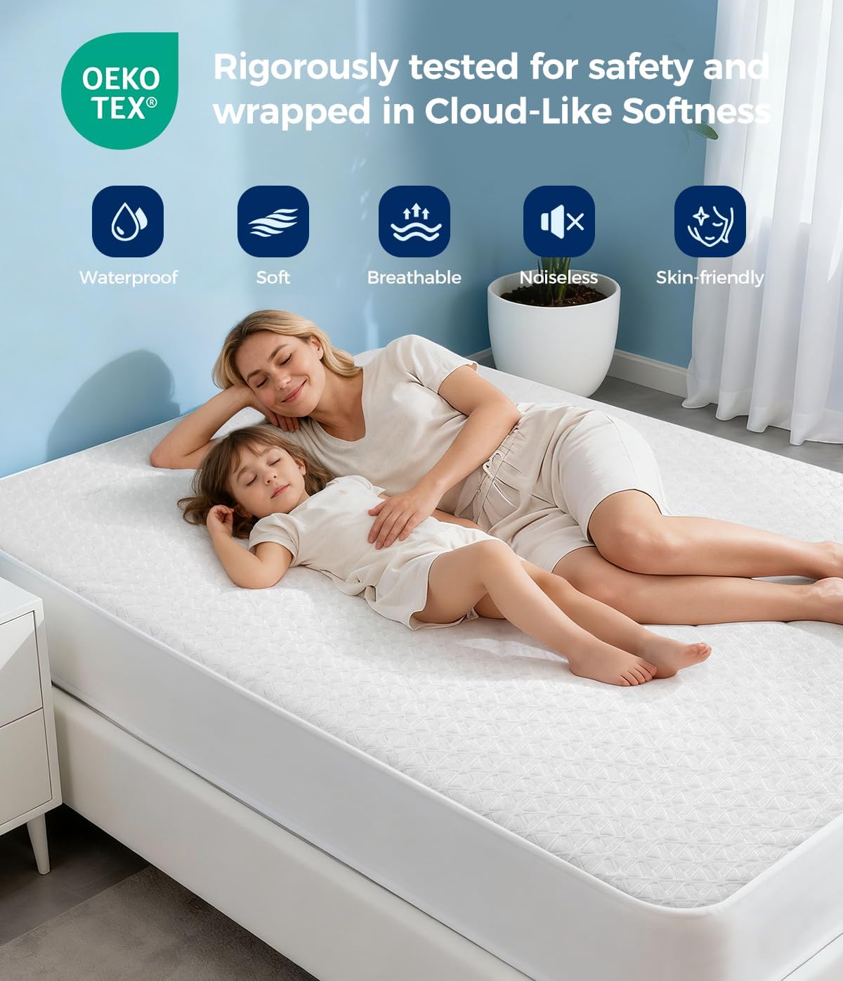 Queen Waterproof Mattress Protector, Breathable Cooling Bed Cover | 100% Waterproof TPU, Noiseless 3D Air Fabric, Soft Mattress Pad, 8"-21" Deep Pocket, Machine Washable, OEKO-TEX Safe - view 5