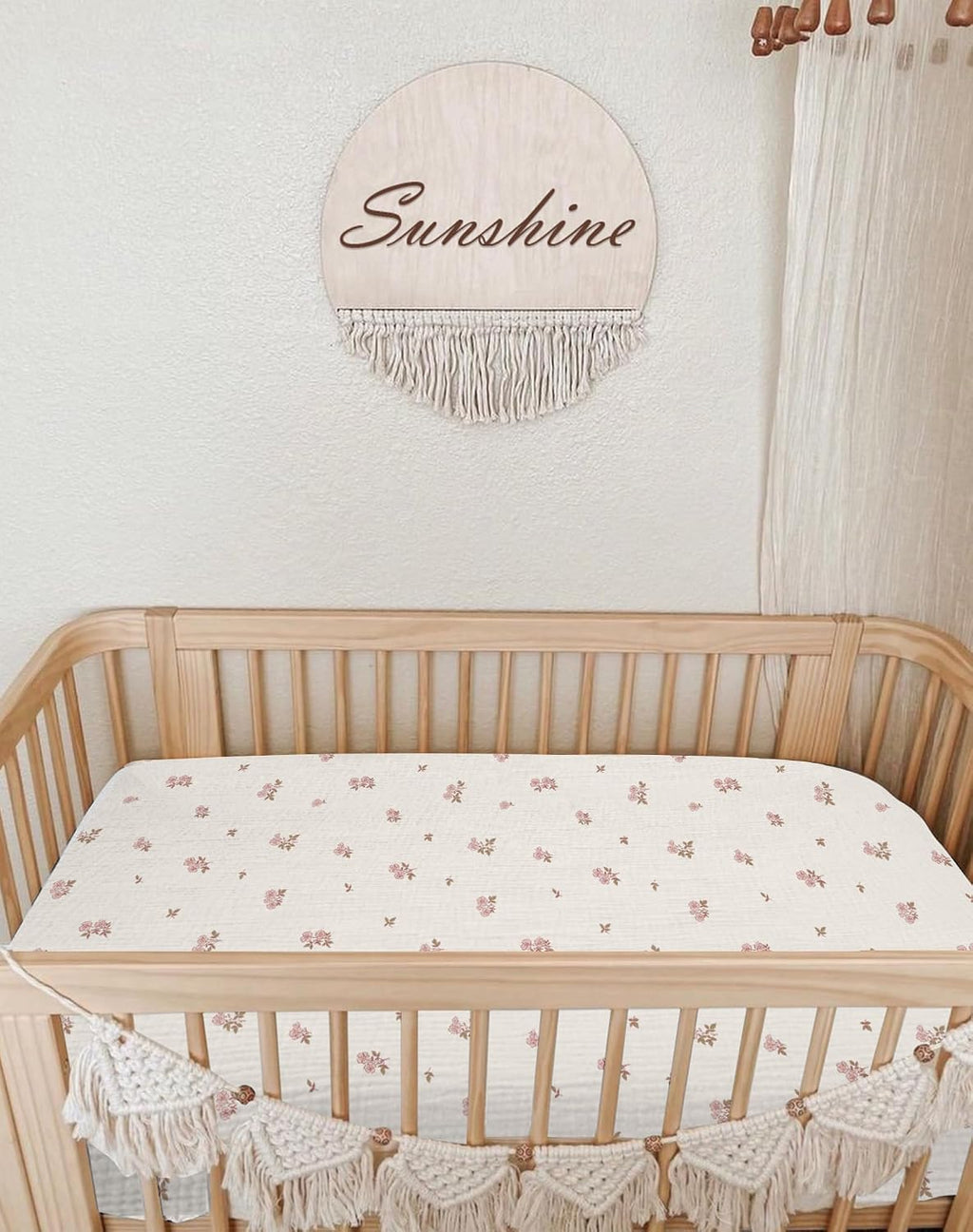 Pack and play sheets 2 pack, muslin cotton nursery bedding, 27" x 39", soft breathable muslin cotton, fits pack n play mattress, for baby boys and girls, vintage blossom & pink - view 2