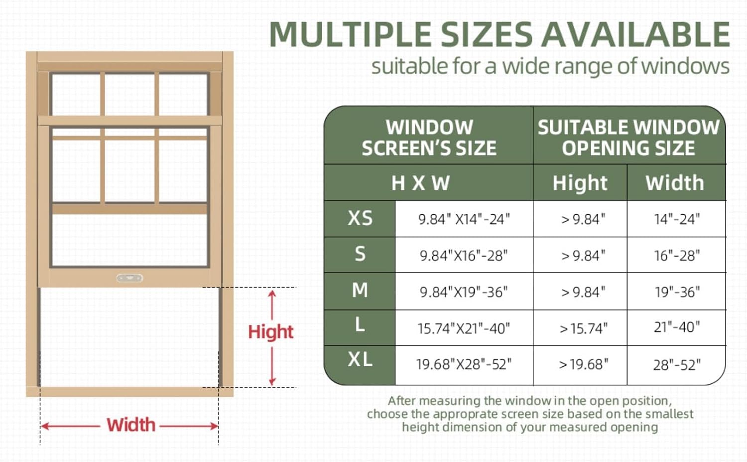 Window screen, fixed 19.68" height, fits window opening width 28" to 52", adjustable sliding screen insert, large, 2-pack - view 2