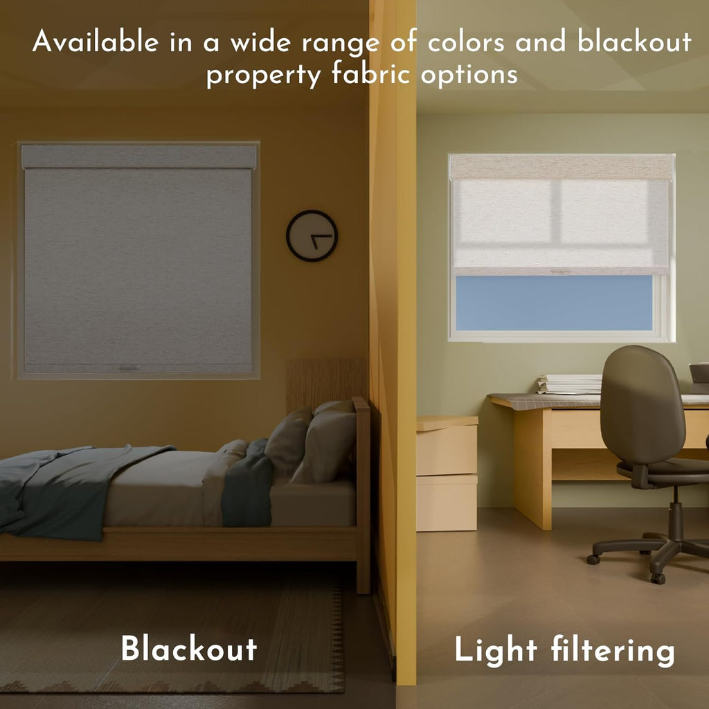 Blackout Roller Shades for Window Blinds,Cordless,Linen Fabric,Thermal Insulated Fabric UV Protection Shades for Home,Office,Bedroom,Door,Blackout-Cream,34 1/2" W X 64" H - view 5