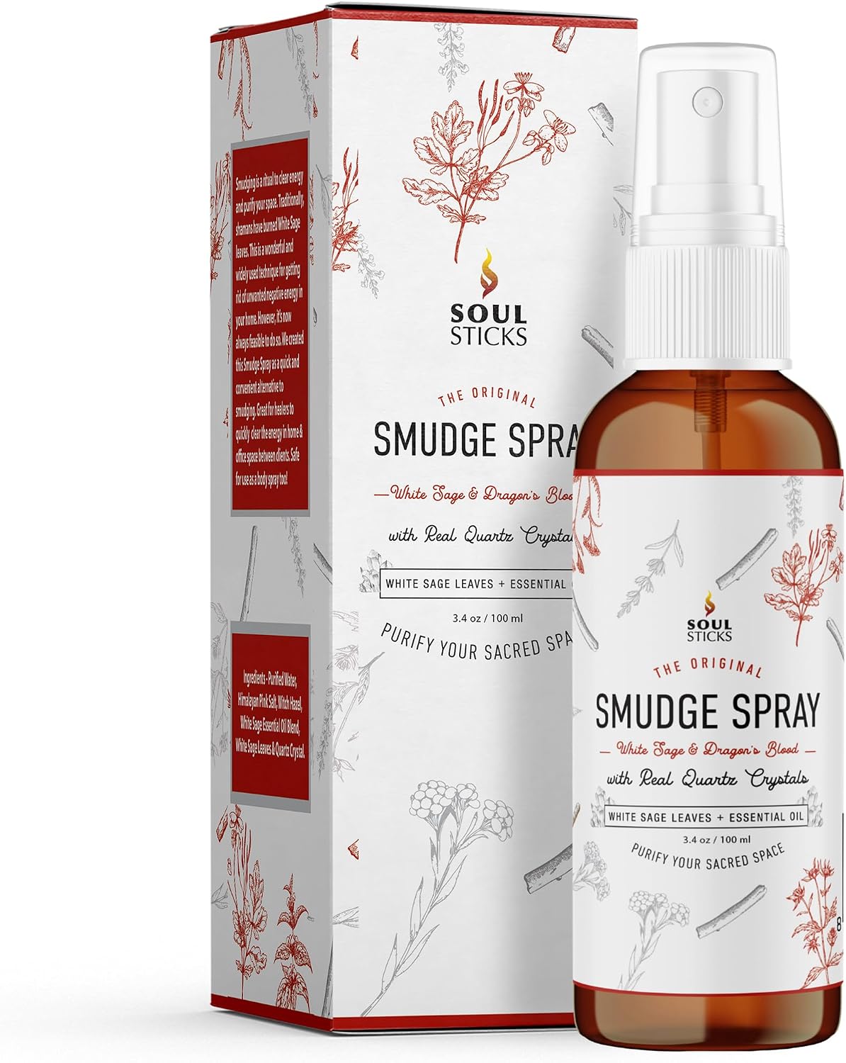 White Sage & Lavender Smudge Spray – 3.5oz Smokeless Mist with Quartz Crystals – Calming Essential Oil Spray for Sleep, Stress Relief, Meditation, and Energy Cleansing - view 5