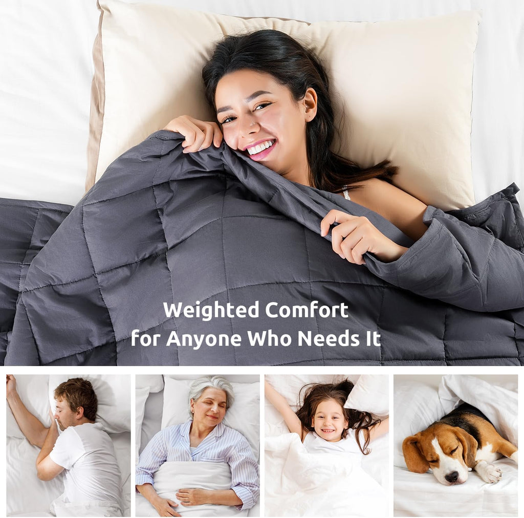 Cotton Weighted Blanket for Adults, Queen Size 60"x80" 15 lbs | Cooling, Breathable and Soft; Filled with Glass Beads; Washable; Heavy Throw for Calming, Sleep and Nap; Dark Grey - view 4