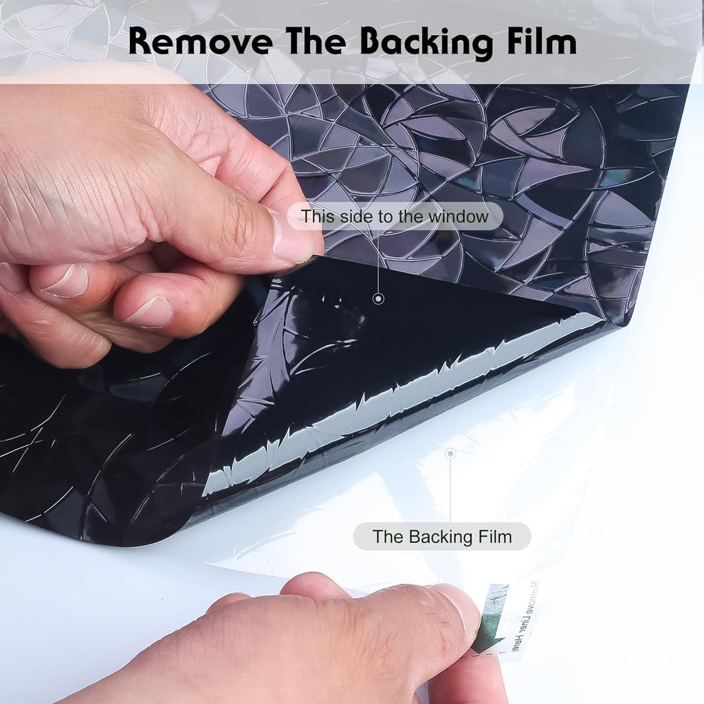 Total blackout window privacy film with installation tools, rainbow room darkening black window cover, static cling 100% light blocking 17.5 x 78.7 inches - view 6