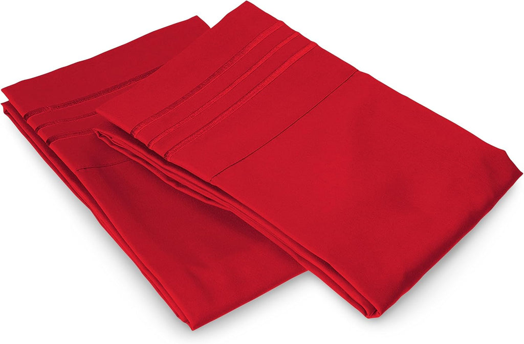 Luxury Ultra-Soft 2-Piece Pillowcase Set - 1500 Premium Hotel Quality Microfiber Double Brushed - Wrinkle Resistant, Standard/Queen, Red - view 5