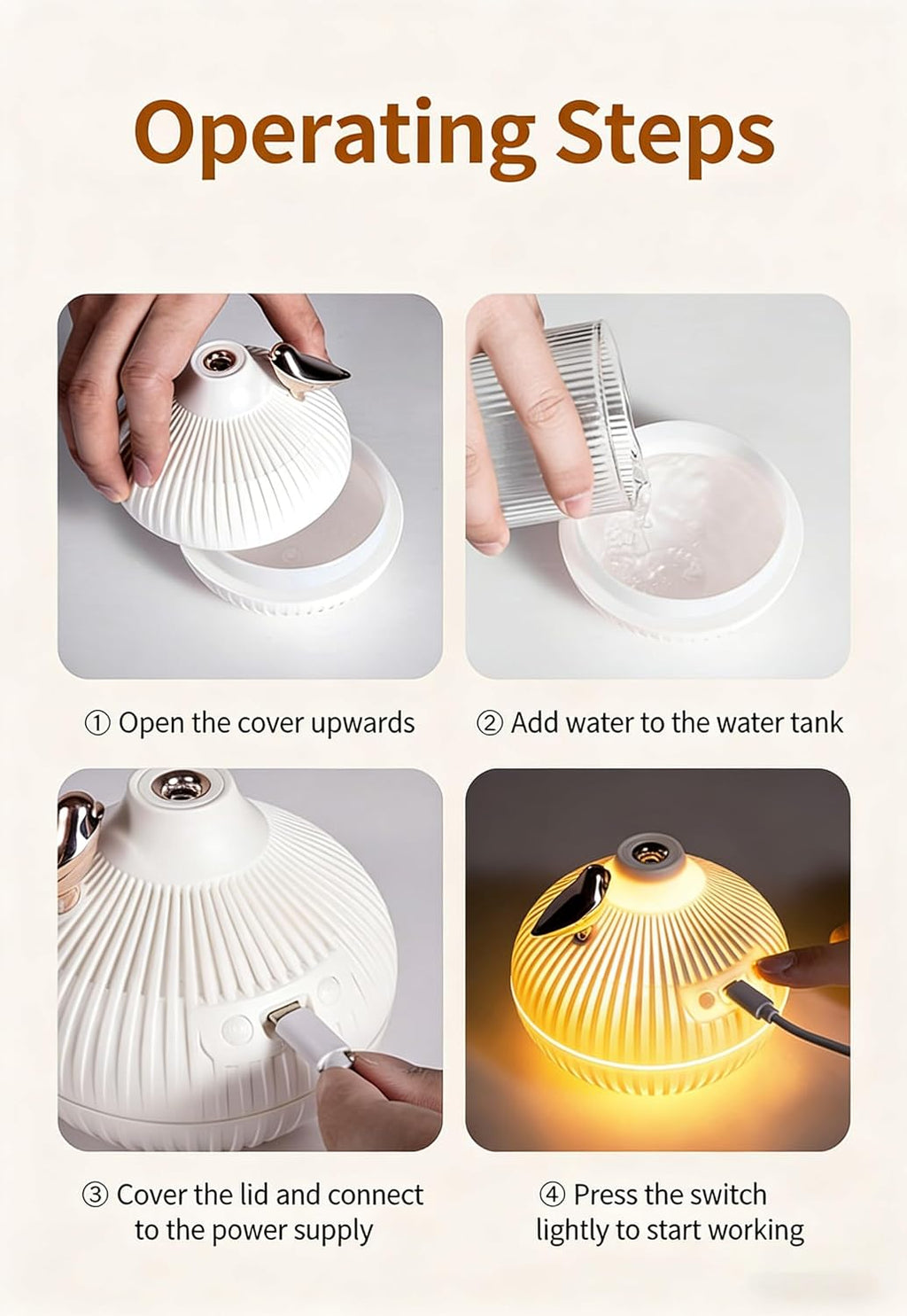 Portable Small Onion Humidifier, 300ml Desktop Mini Plug-in Humidifier with 3-Color Warm Night Light, for Bedroom Home Office Travel - view 3