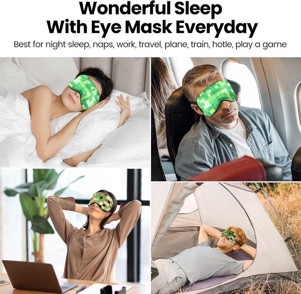 2 pcs sleep mask for kids boys, silk eye covers for sleeping, adjustable strap & light blocking design, adult children's bedtime blindfold for travel and home use, my world - view 7