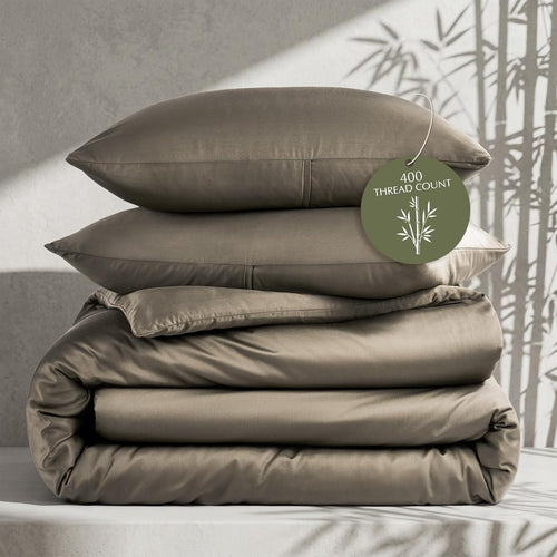 100% Rayon from Bamboo Duvet Cover Set, King Size, Dark Brown | 3-Piece 400TC Sateen Comforter Cover Bedding Set, Silky Soft, Cooling, Breathable for Hot Sleepers, 2 Pillow Shams, No Insert - view 2