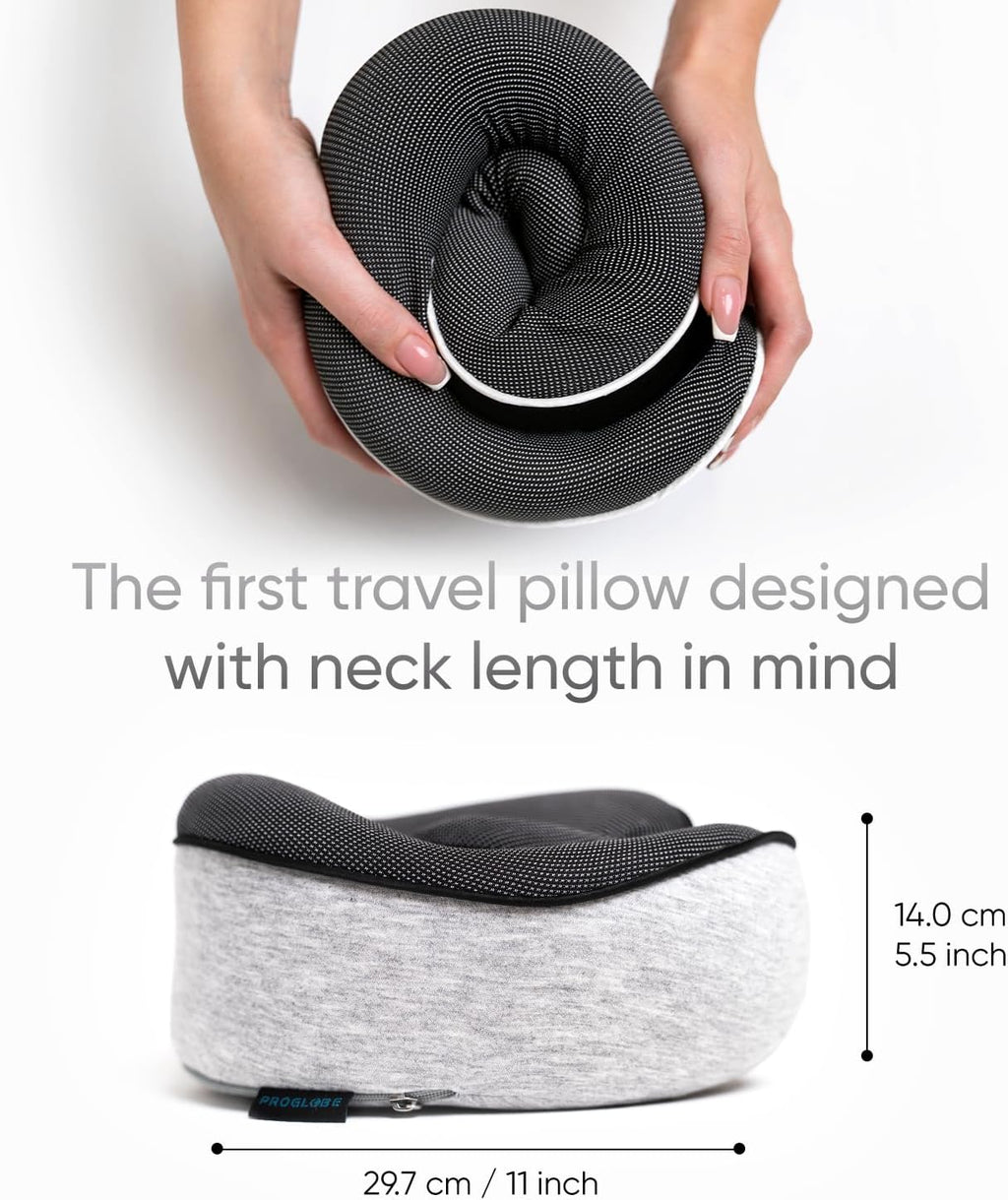 Travel neck pillows for airplanes, sleeping essentials for long haul flights, 360° head support, car and airplane kit with 3D contoured eye mask, earplugs and luxury mesh bag (adult, grey) - view 5