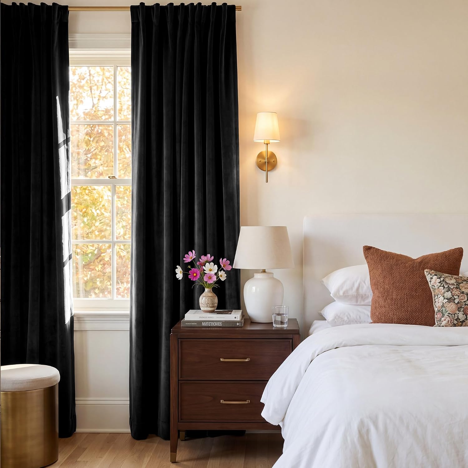 Black Velvet Blackout Curtains Grommet Thermal, W52 x L84, 2 Panels | Thermal Insulated, 300GSM Soft Velvet, Curtain Panels Chill Resist, Noise Reducing, Living Room, Bedroom, Home Theater - view 8