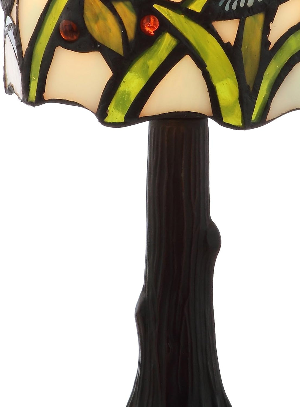 Hummingbird Tiffany-style table lamp 12" stained glass, bronze | handcrafted multicolored bell shade, traditional bedside accent desk lighting, metal base, LED bulb included - view 5
