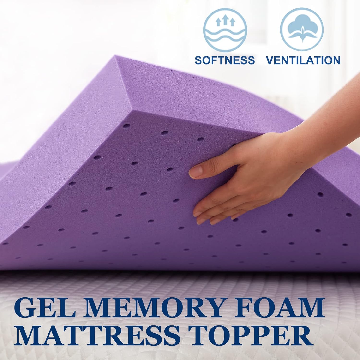 2 inch gel memory foam mattress topper ventilated soft pressure relieve mattress pad, breathable bed topper, CertiPUR-US certified, twin size - view 2