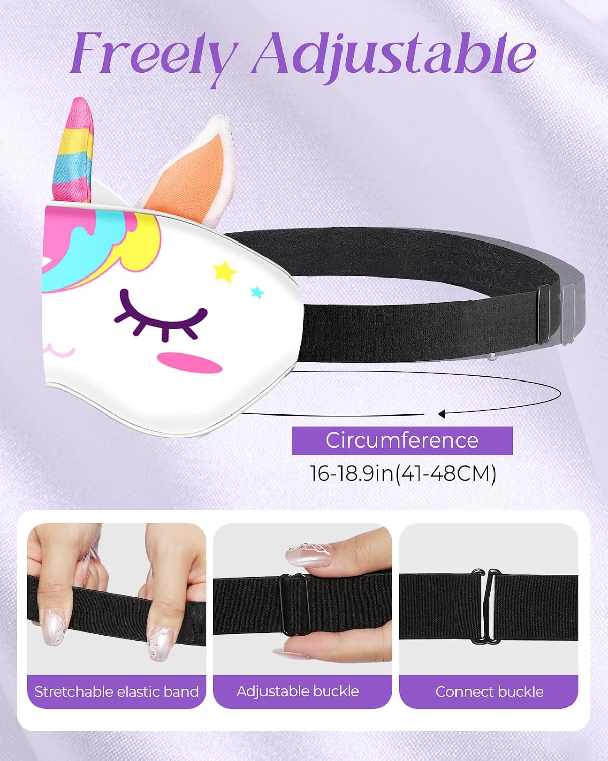 Sleep Mask for Kids - Valentines Gift for Kids Cute Silk Eye Cover for Sleeping Soft Kawaii Eyeshade Animal Eye Blindfold with Adjustable Strap for Girls Teens, Unicorn - view 4