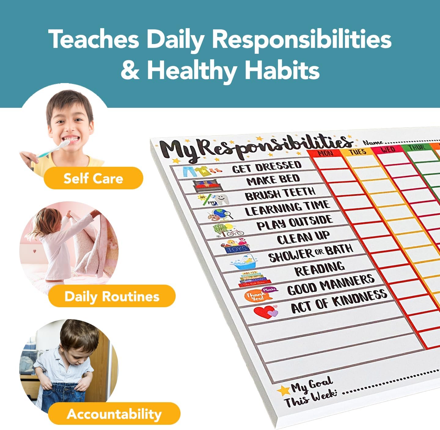 Responsibility Chart for Kids Ages 3, 4, 5, and 6 | My Responsibility Weekly Chore Chart for Kids Daily Checklist and Routine - view 3