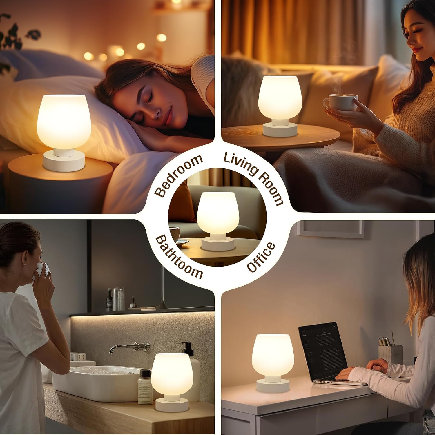 Small Touch Table Lamp for Nightstand, 3 Way Dimmable Bedside Lamp | White Glass Shade, Bedroom, Living Room, Night Stands, Small Spaces, LED Bulb Included, Gift Choice - view 6
