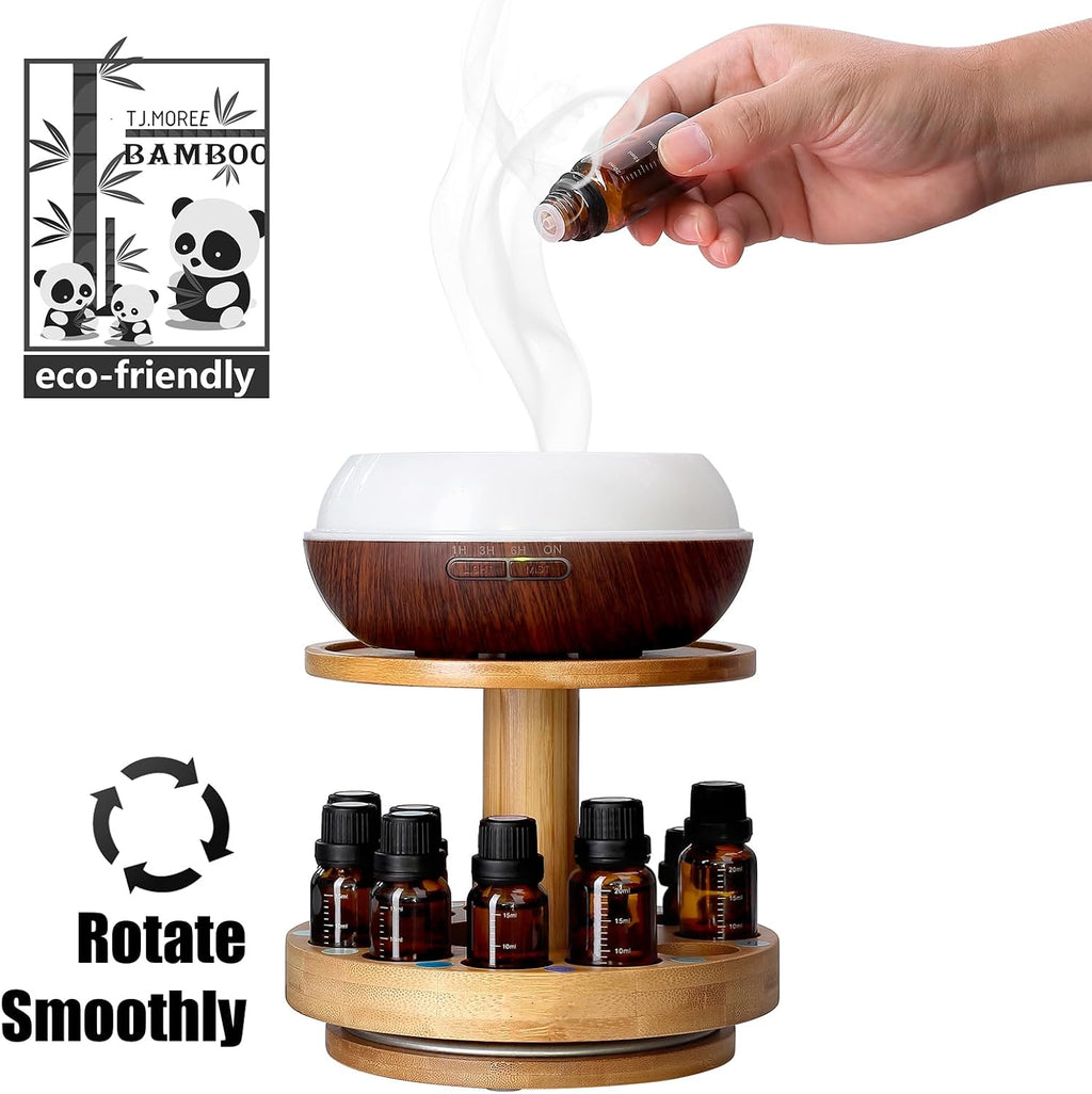 Bamboo Essential Oil Organizer 2-Tier Carousel Holder | Bamboo Material, Fits 5 ml to 30 ml Essential Oil Bottles, Suitable for Home and Office Spaces - view 4