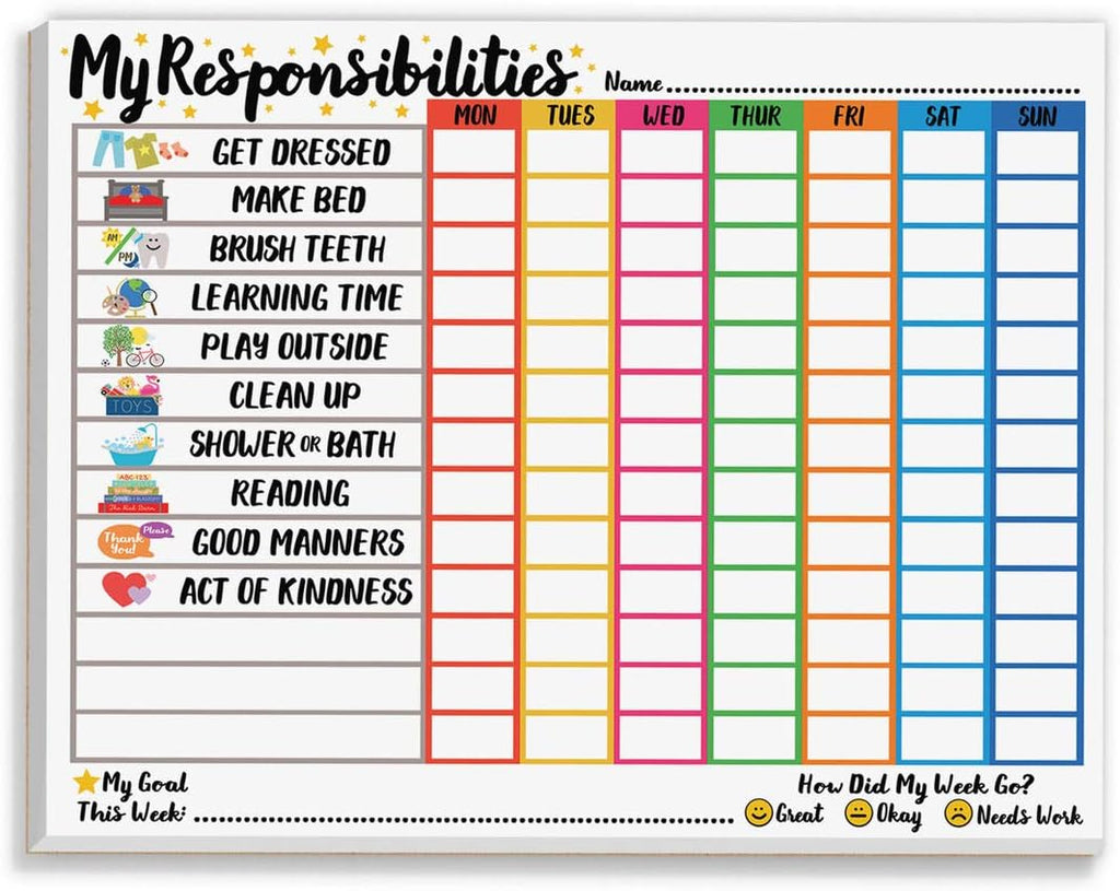 Responsibility Chart for Kids Ages 3, 4, 5, and 6 | My Responsibility Weekly Chore Chart for Kids Daily Checklist and Routine