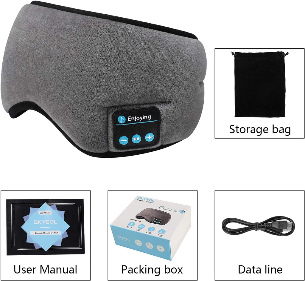 Wireless Sleep Mask,SKEYEOL Sleep Headphones,Adjustable&Washable Music Travel Sleeping Headset with Built-in Speakers Microphone Hands-Free for Air Travel,Siesta and Sleeping Grey - view 7