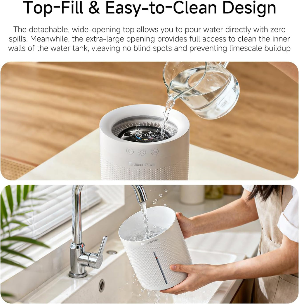 Cordless Air Humidifier for Bedroom Baby, 3L Top Fill Dual Spray Portable | Tap & mineral water safe: easy clean 3L cordless home humidifier with dual spray, 4000mAh battery, 30H & auto shut-off - view 7