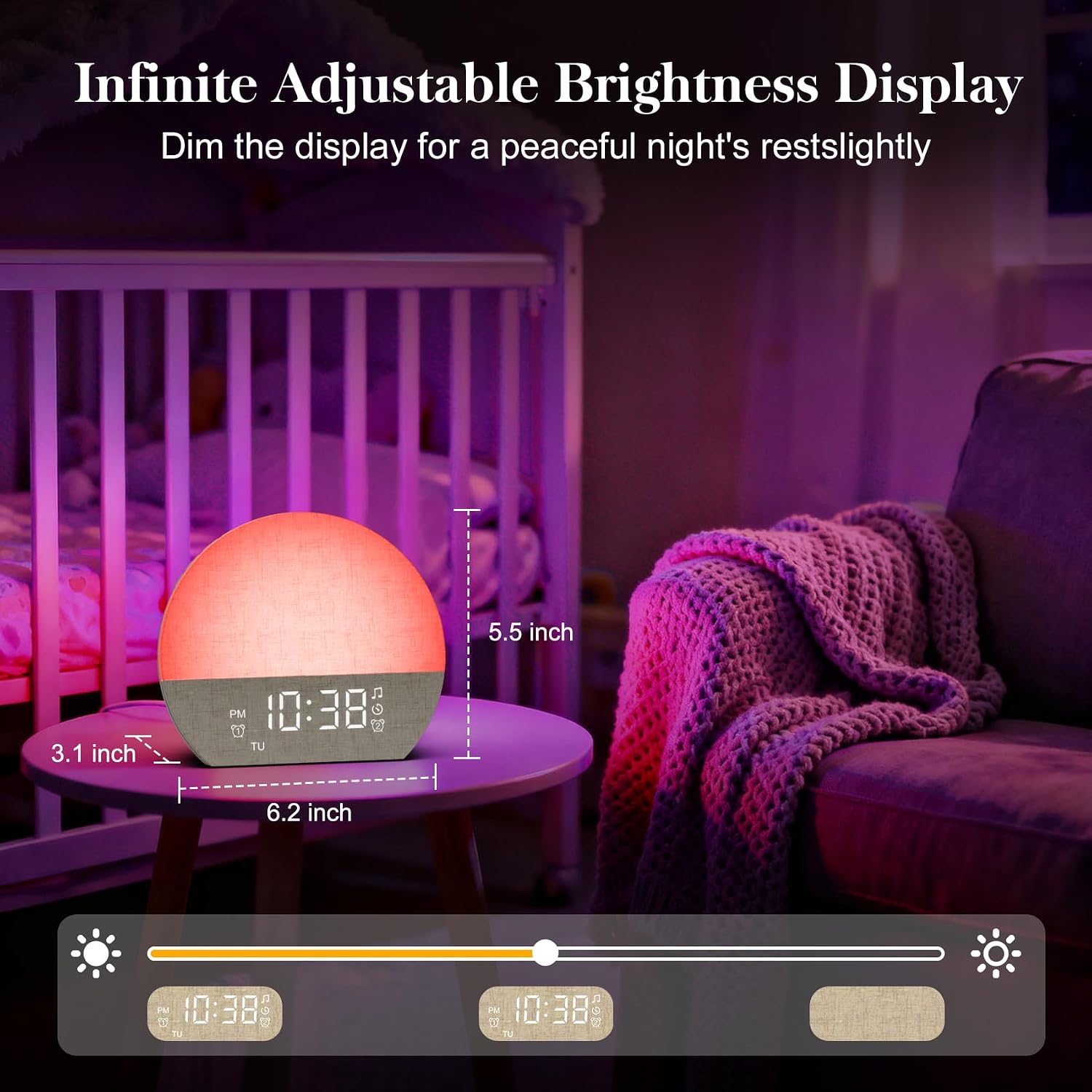 Sunrise alarm clock sound machine with dual alarm for heavy sleepers | 30 soothing sleep sounds & dimmable night light, natural wake-up light for bedrooms, baby rooms, dorms, kids & adults, gift - view 7