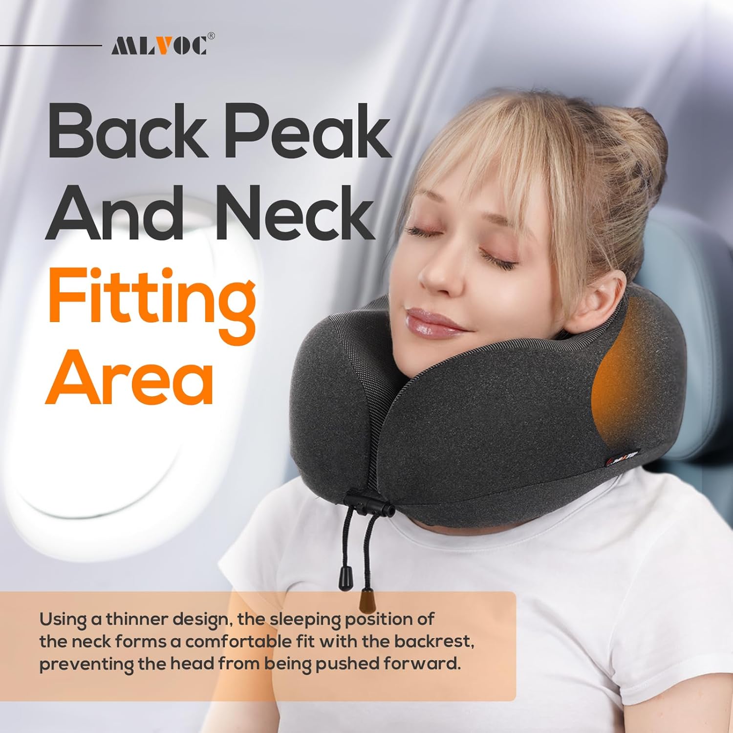 Airplane travel neck pillow for sleeping, 3D-eye mask & earplugs kit | 3-in-1 travel kit, eye mask + earplugs, curved neck & chin support, rope lock fit, memory foam keeps it's shape - view 4