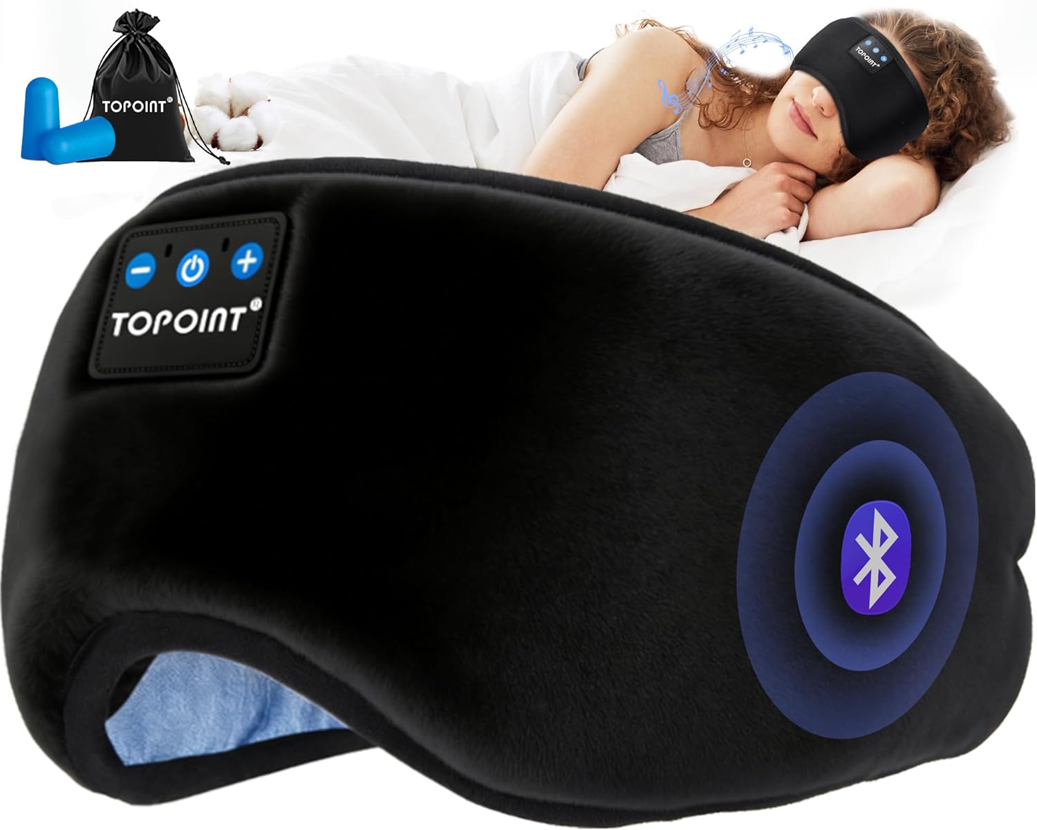Sleep Mask Headphones Bluetooth Wireless 5.4, Breathable Cotton Eye Mask for Sleeping Side Sleepers Travel Music Headsets with Microphone Handsfree Men Women - view 3