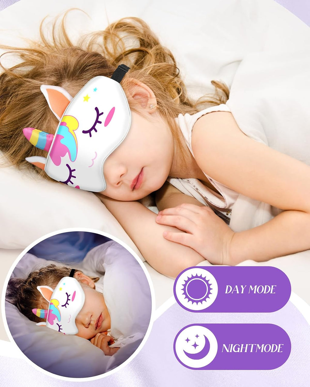 Sleep Mask for Kids - Valentines Gift for Kids Cute Silk Eye Cover for Sleeping Soft Kawaii Eyeshade Animal Eye Blindfold with Adjustable Strap for Girls Teens, Unicorn - view 5