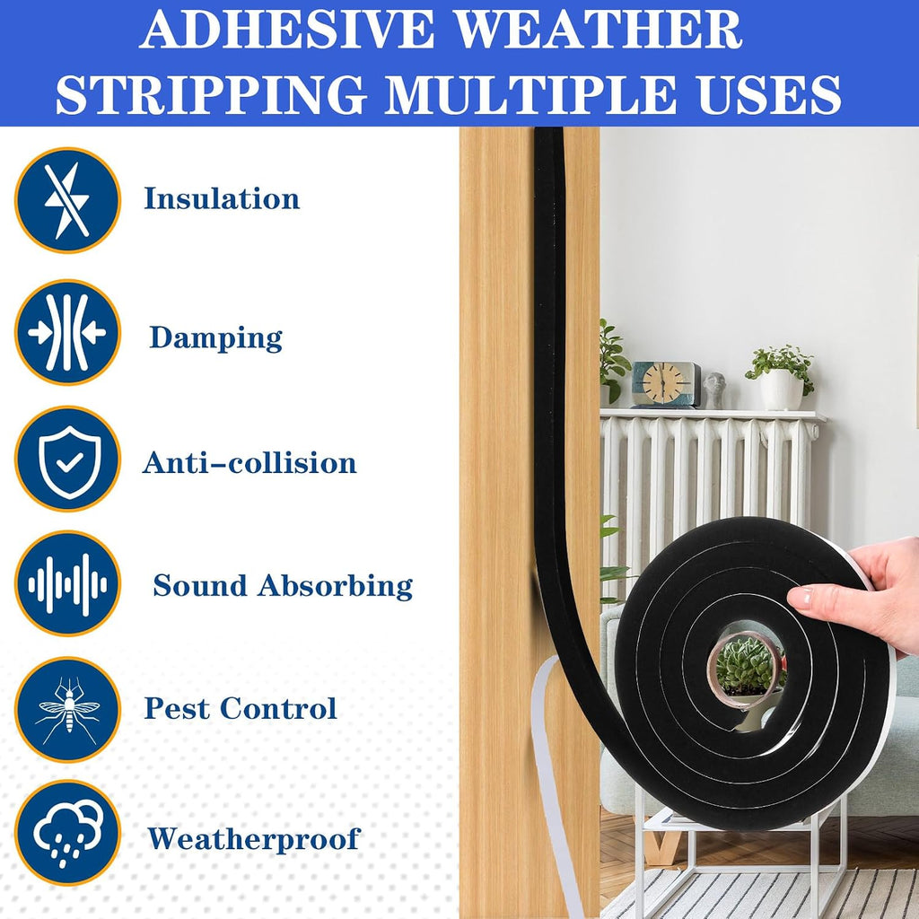 39ft Adhesive Foam Weather Stripping, 1/2 Inch W x 1/2 Inch T, Air Conditioner Window Seal Insulation Foam Tape High Resilience for Doors, Window, Automotive Sound Isolation Soundproofing - view 3